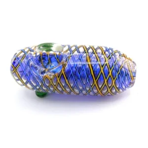 Glass Hand Pipe 3" Oval Shape W/ Diamond Matte Design & Marbles In The Back