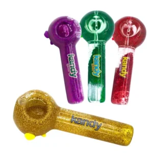 Kandy Glass Hand Pipe 5" Glycerin W/Colored Glitter Inside & Marble On The Side
