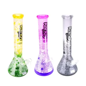 Kandy Glass Water Pipe 14" Frosted 7mm W/Design