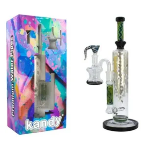 Kandy Glass Water Pipe 13.77" Straight Tube Whistle Perc w/ Honeycomb Design